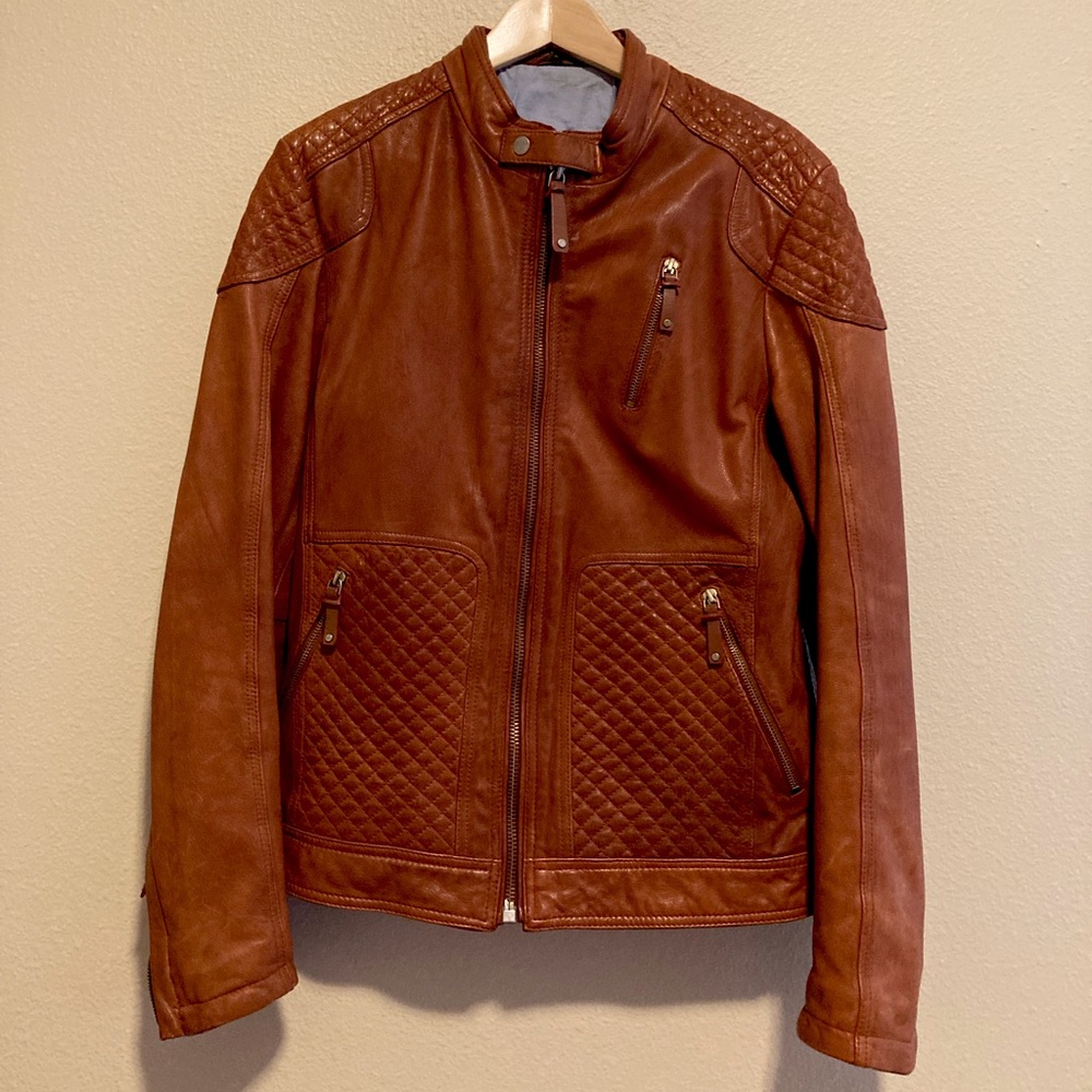 Zara Men’s Brown leather moto jacket